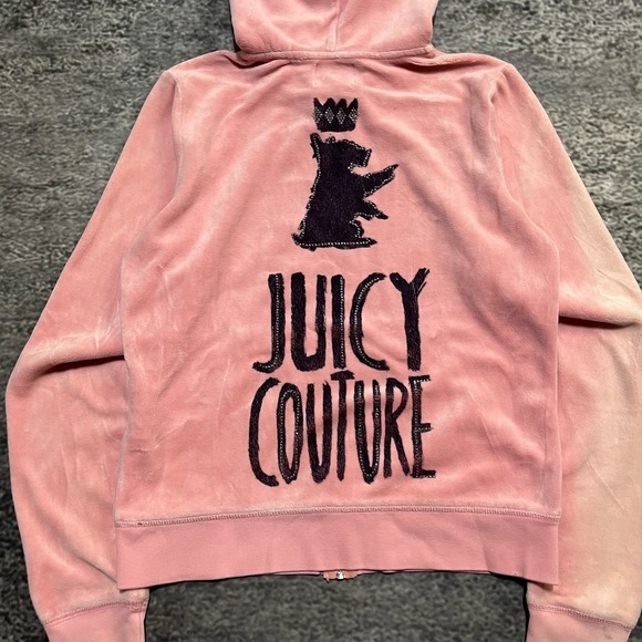 Juicy Couture Track Jacket Hooded Zip Up Size Large Pink Vintage Y2K 2000s - Picture 4 of 9
